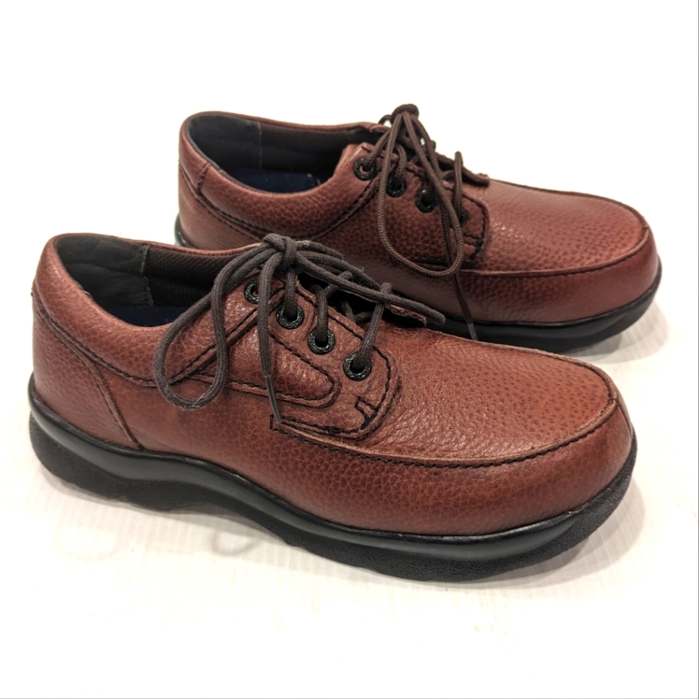 OASIS men's brown leather comfort loafers walking shoes size 8 wide